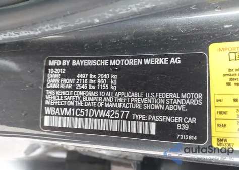 2013 BMW X1 Sdrive28I z USA, uszkodzony, nr VIN WBAVM1C51DVW42577